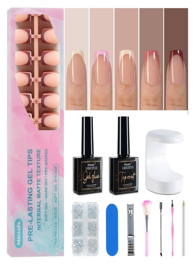 Misssix French Tip Press On Nails, 160Pcs French Gel Nail Tips Short Square, Soft Gel Fake Nails, X-BASIC Tips Starter Kit for Nail Art DIY 16 Sizes - Image 1